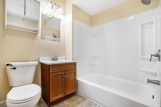 full bathroom featuring vanity, shower / washtub combination, and toilet