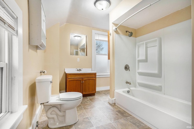 full bathroom featuring vanity, toilet, and shower / bath combination