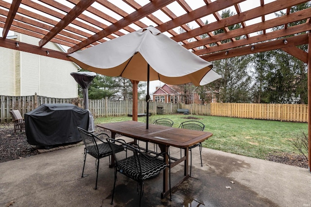 view of patio / terrace featuring area for grilling and a pergola