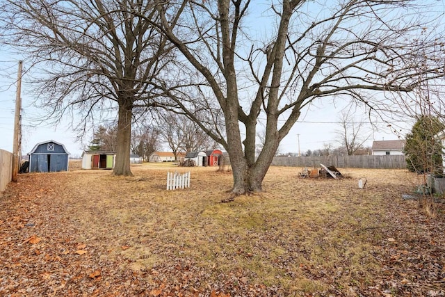 view of yard featuring a storage shed