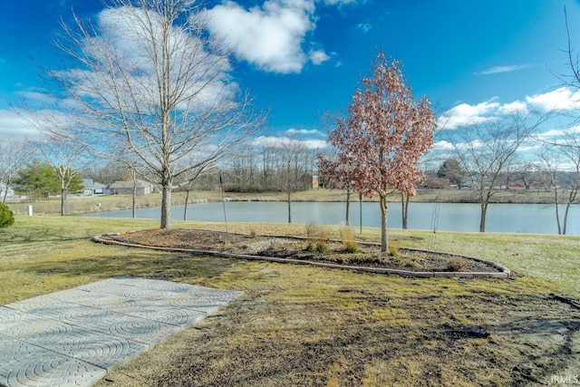 view of yard with a water view