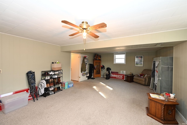 playroom featuring carpet floors and ceiling fan