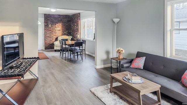 living room with hardwood / wood-style flooring