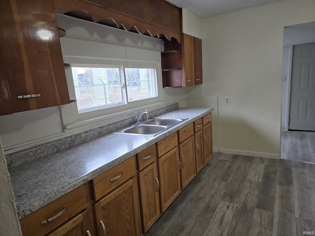 kitchen with sink and dark hardwood / wood-style floors