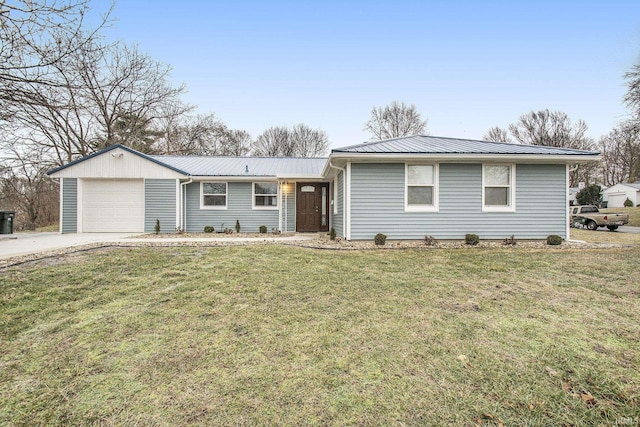 ranch-style house featuring a garage and a front yard