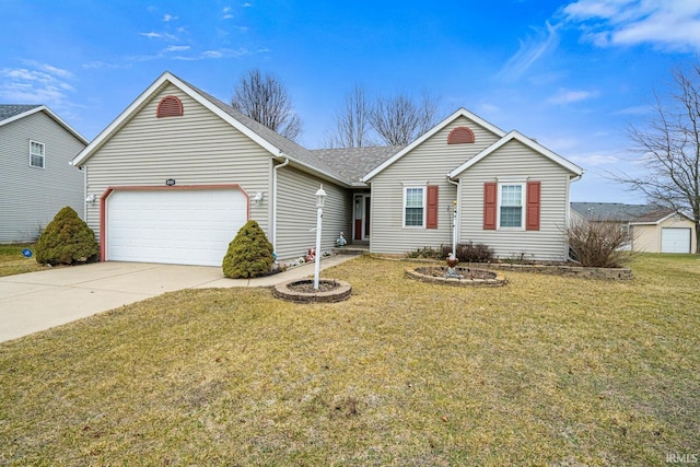 ranch-style house with a garage and a front yard