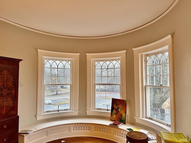 dining room with ornamental molding and a healthy amount of sunlight