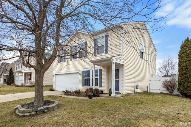 view of front property featuring a garage and a front lawn