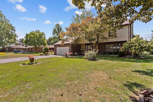 view of front of property with a garage and a front yard