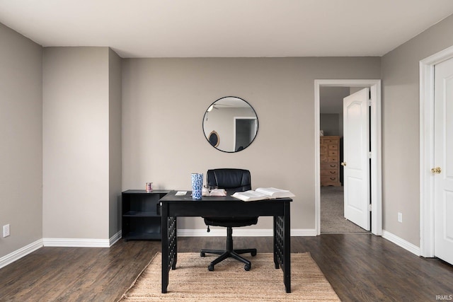 home office featuring dark wood-type flooring