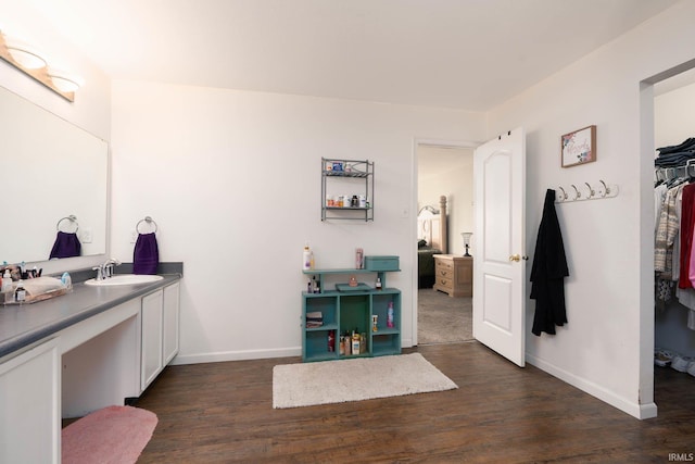 bathroom with wood-type flooring and vanity