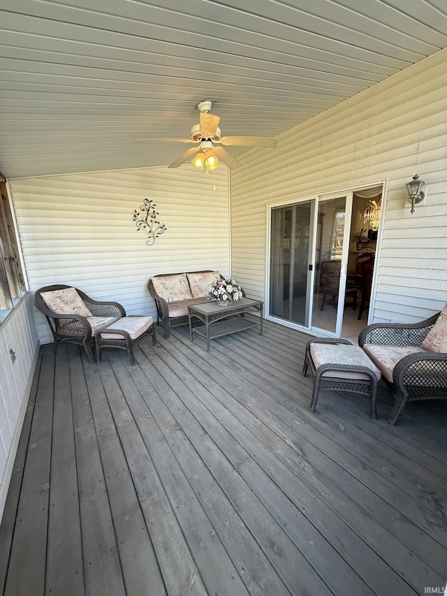 wooden terrace with ceiling fan