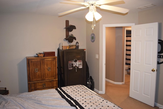 bedroom featuring ceiling fan and carpet flooring