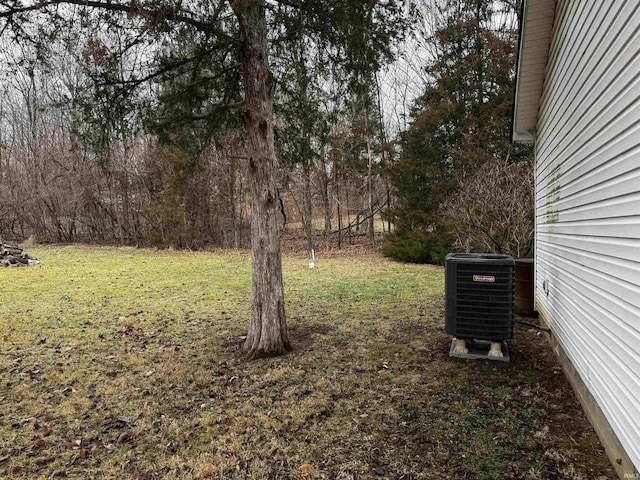 view of yard featuring central air condition unit