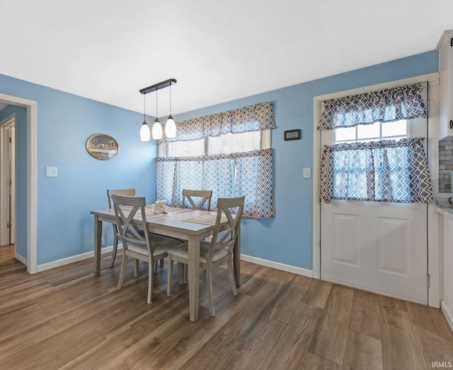 dining area with hardwood / wood-style floors