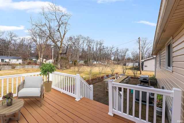 wooden deck with central air condition unit