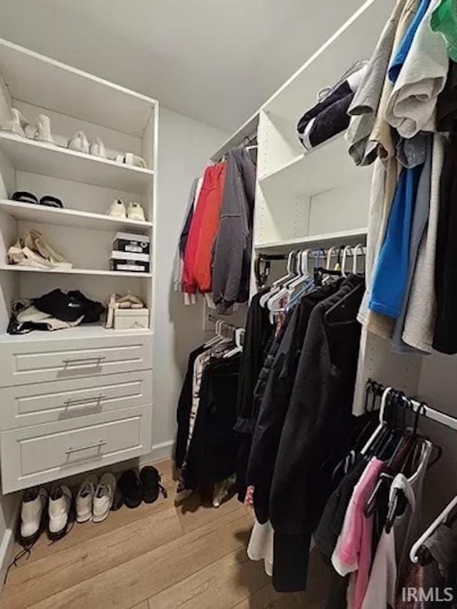 spacious closet featuring light hardwood / wood-style floors