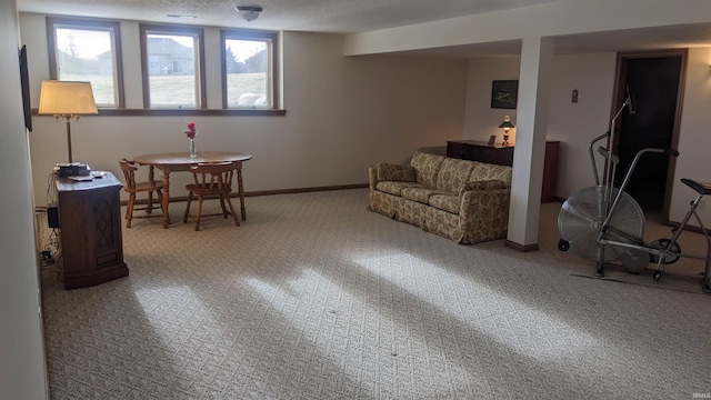 living room featuring a textured ceiling