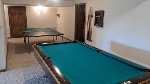 game room with pool table and carpet floors