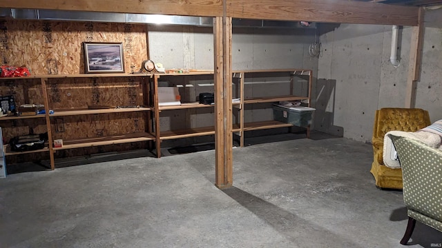 basement with a workshop area