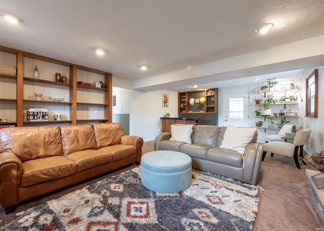 living room featuring carpet floors