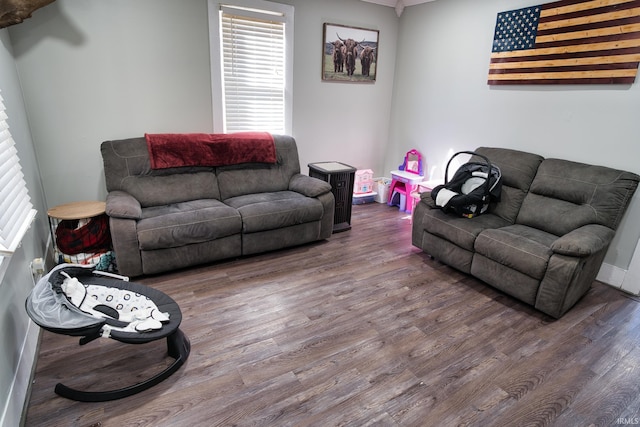 living room featuring dark hardwood / wood-style floors