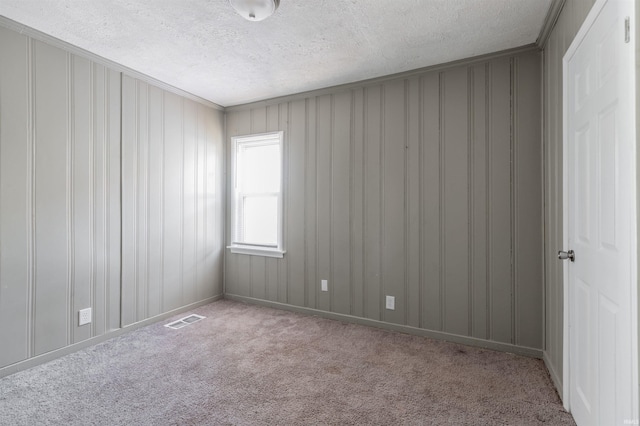 carpeted spare room with a textured ceiling