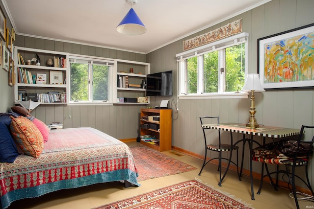 bedroom with crown molding