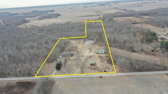 birds eye view of property featuring a rural view