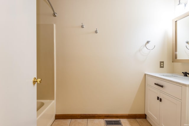 bathroom with tile patterned floors, shower / bathing tub combination, and vanity