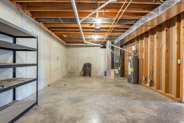 basement with heating unit and gas water heater