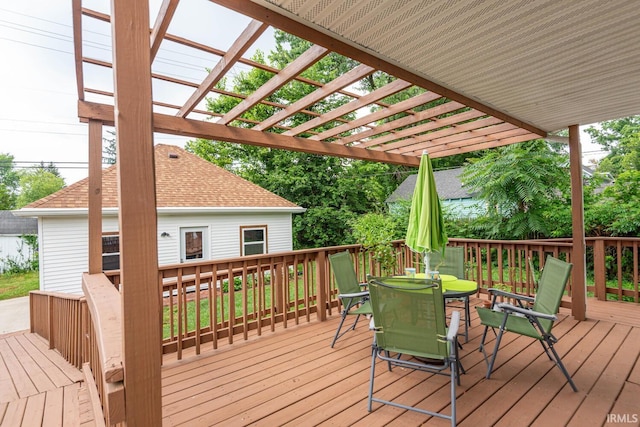 wooden terrace featuring a pergola