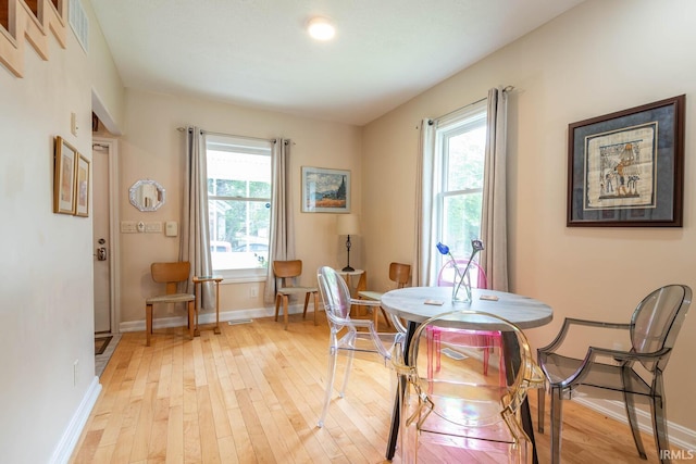 dining room featuring plenty of natural light and light wood-type flooring