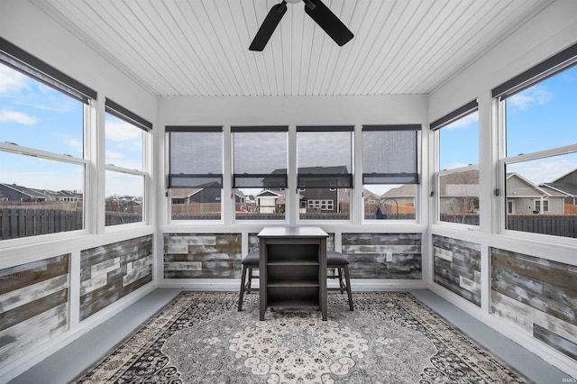 sunroom featuring a healthy amount of sunlight and ceiling fan