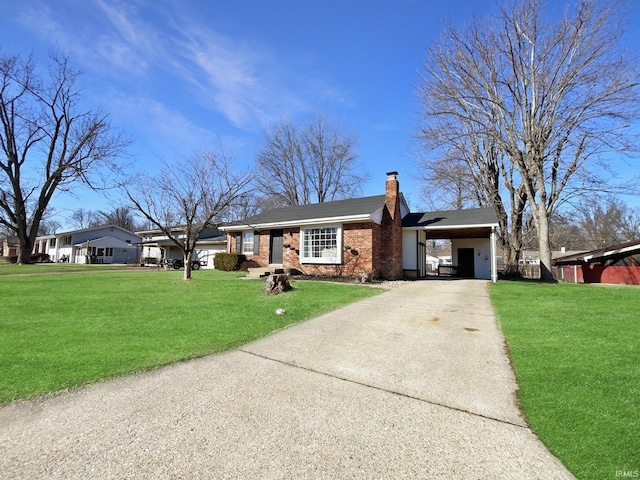 ranch-style home featuring a front yard and a carport