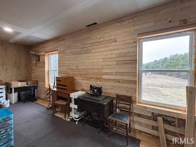 miscellaneous room with wood walls