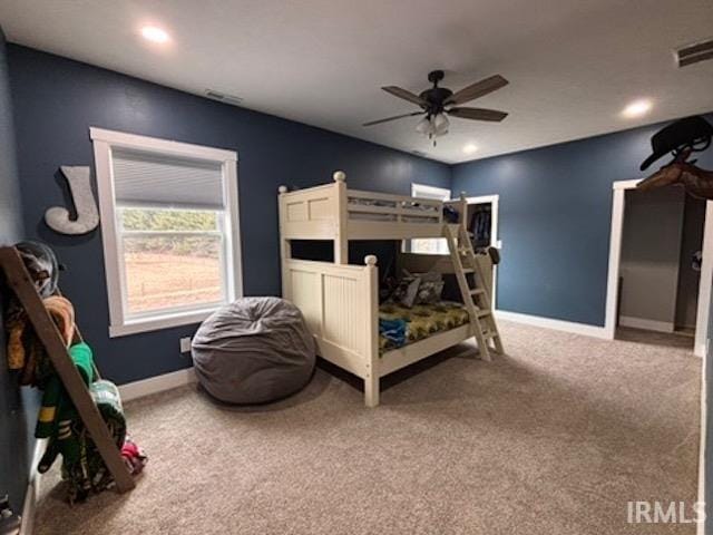 bedroom featuring carpet floors and ceiling fan