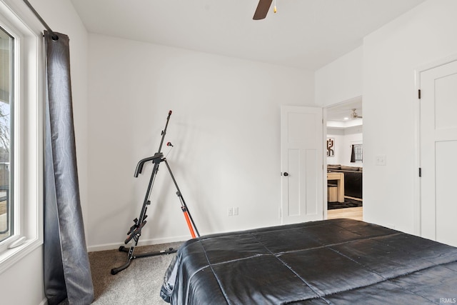 bedroom with carpet floors and ceiling fan