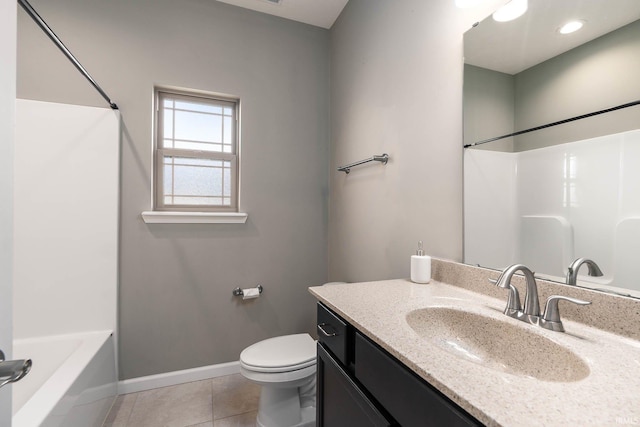 full bathroom featuring tile patterned flooring, vanity, shower / bathing tub combination, and toilet