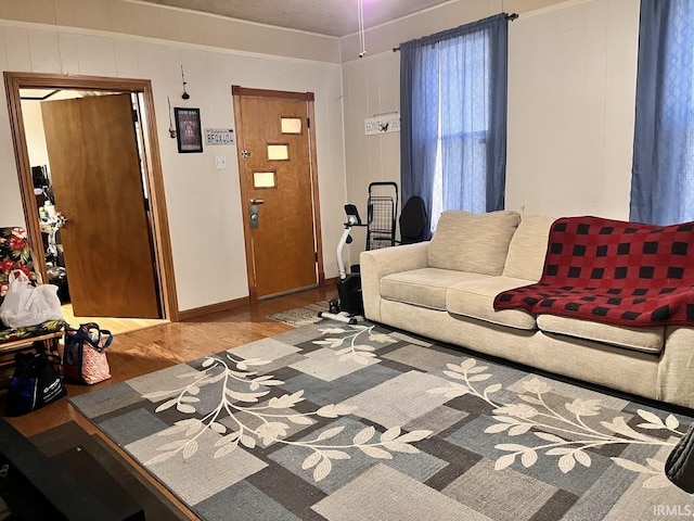 living room with light hardwood / wood-style flooring