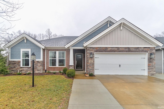 craftsman-style home with a garage and a front yard