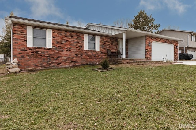 single story home with a garage and a front yard