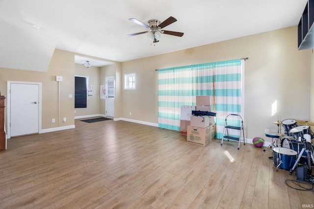 interior space featuring ceiling fan and light hardwood / wood-style floors