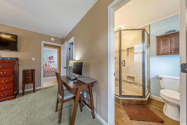 office with light hardwood / wood-style flooring