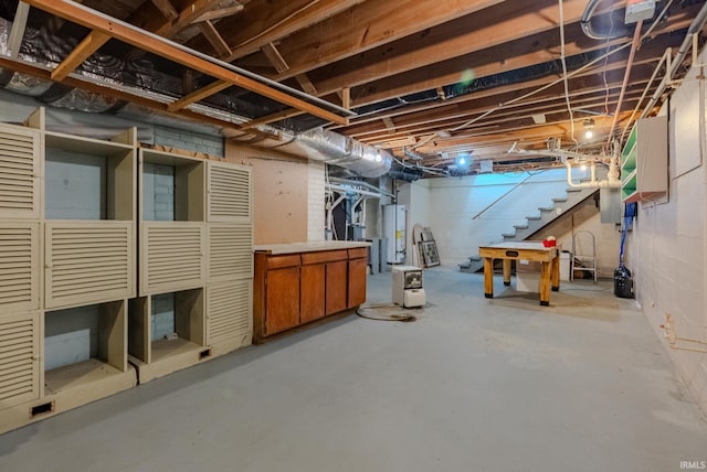 basement featuring water heater