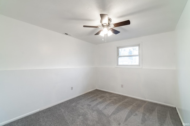 unfurnished room with carpet floors and ceiling fan