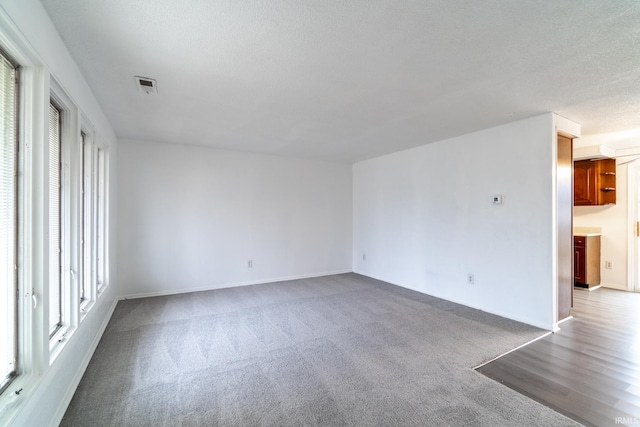 empty room with carpet flooring and a textured ceiling