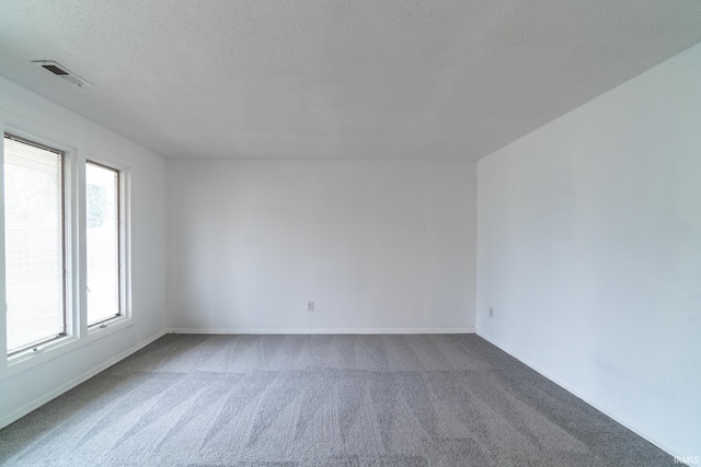 unfurnished room featuring a textured ceiling and carpet