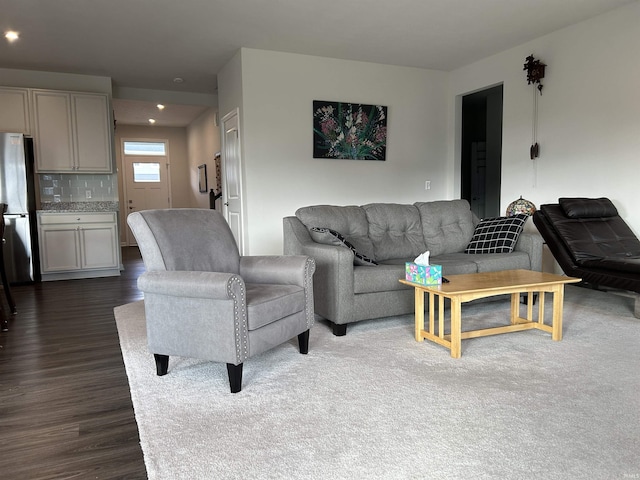 living room featuring dark wood-type flooring