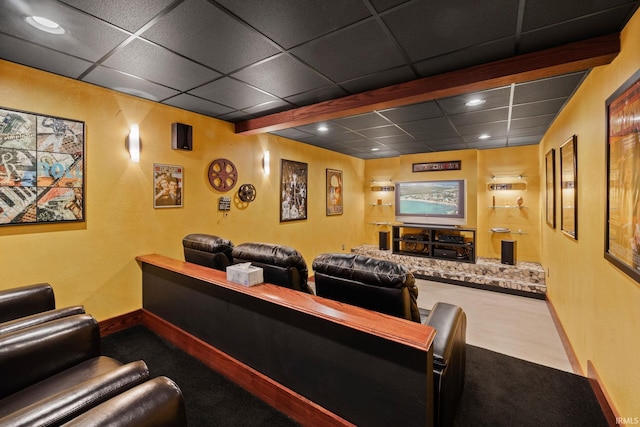 home theater room with a drop ceiling